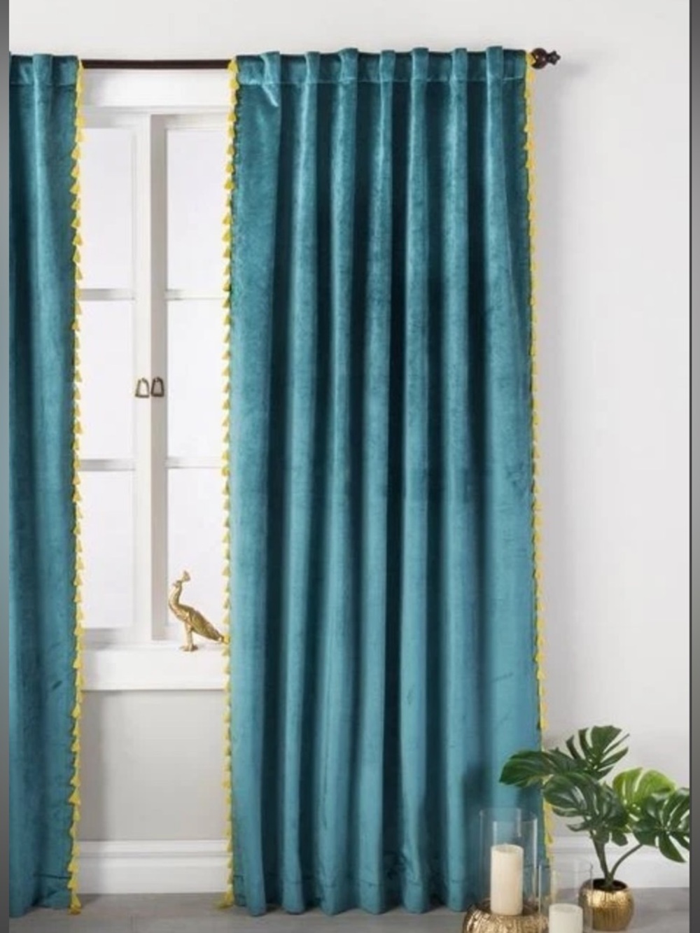 Opal house light filtering velvet tasseled curtain set of Two